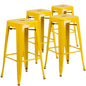 4 Pk. 30'' High Backless Yellow Metal Indoor-Outdoor Barstool with Square Seat