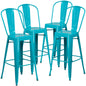 4 Pk. 30'' High Crystal Blue Metal Indoor-Outdoor Barstool with Back