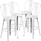 4 Pk. 30'' High Distressed White Metal Indoor Barstool with Back