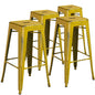 4 Pk. 30'' High Backless Distressed Yellow Metal Indoor Barstool