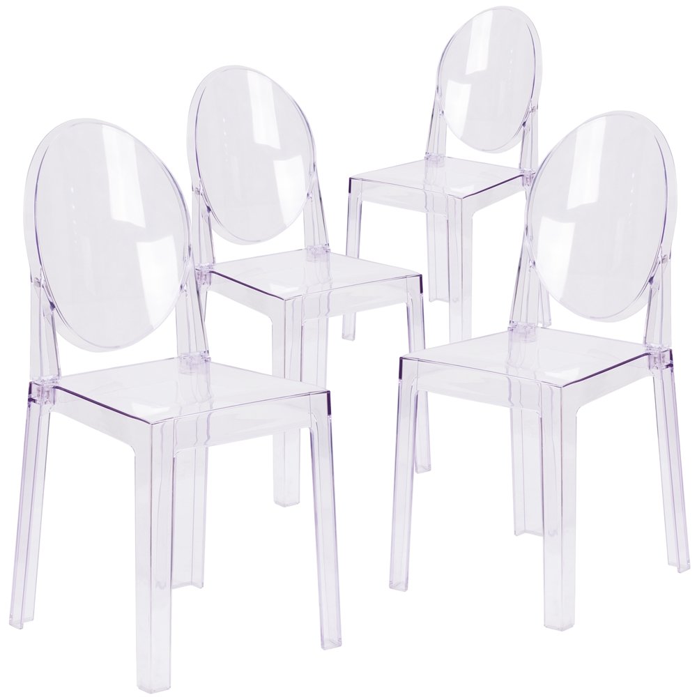 4 Pk. Ghost Chair in Transparent Crystal with Oval Back