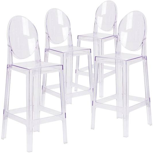 4 Pk. Ghost Barstool in Transparent Crystal with Oval Back