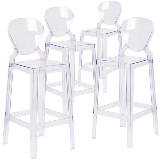 4 Pk. Ghost Barstool in Transparent Crystal with Tear Back