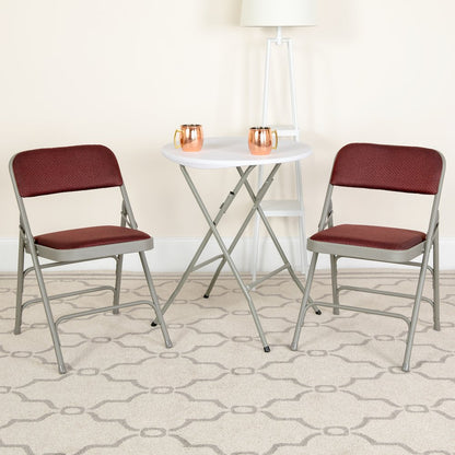 2 Pack Triple Braced & Double Hinged Burgundy Fabric Metal Folding Chair