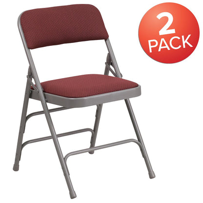 2 Pack Triple Braced & Double Hinged Burgundy Fabric Metal Folding Chair