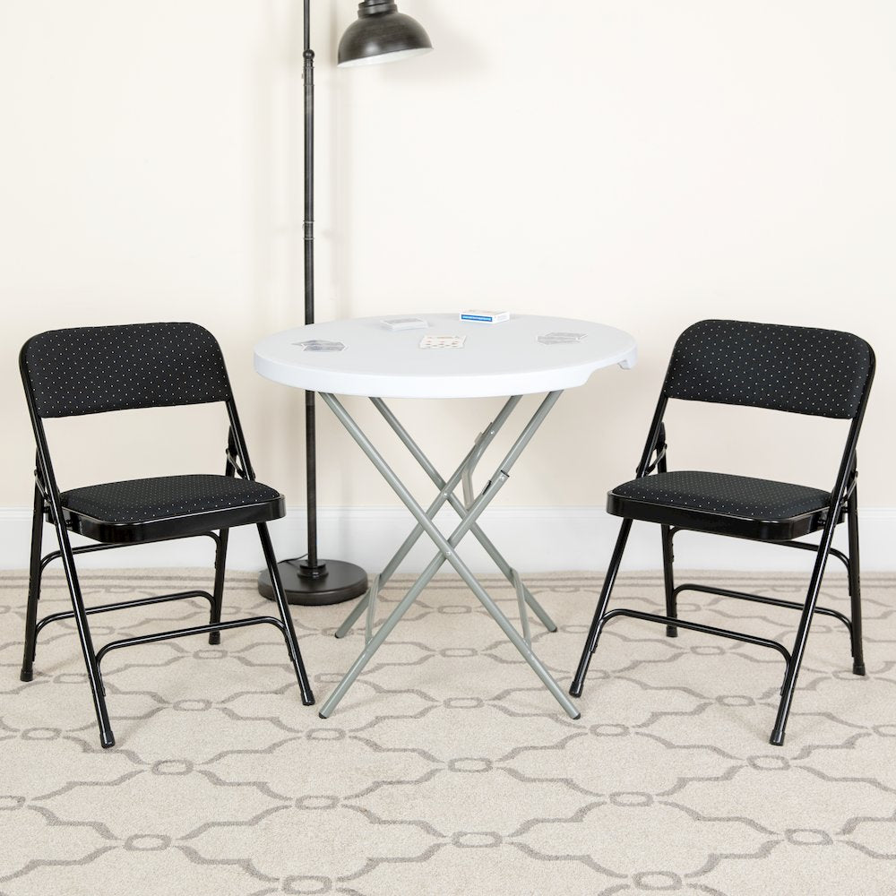 2 Pack Triple Braced & Double Hinged Black Patterned Fabric Metal Folding Chair