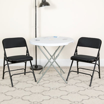 2 Pack Triple Braced & Double Hinged Black Patterned Fabric Metal Folding Chair