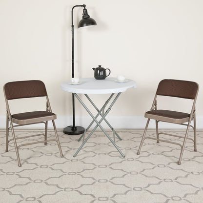 2 Pk. HERCULES Series Curved Triple Braced & Double Hinged Brown Patterned Fabric Metal Folding Chair