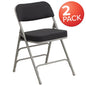 2 Pack Triple Braced & Double Hinged Black Pin-Dot Fabric Metal Folding Chair