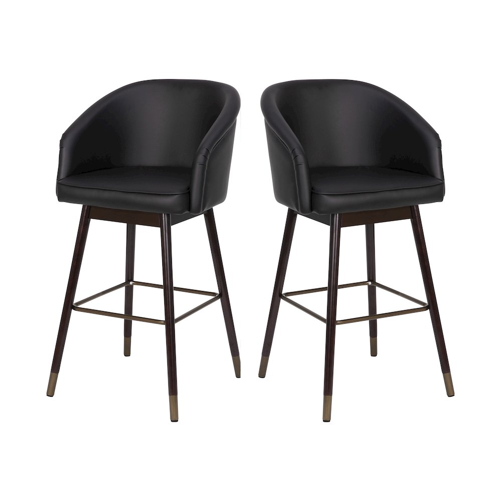 30" Mid-Back Barstoo, Black LeatherSoft/Bronze Accents-Set of 2