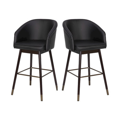 30" Mid-Back Barstoo, Black LeatherSoft/Bronze Accents-Set of 2