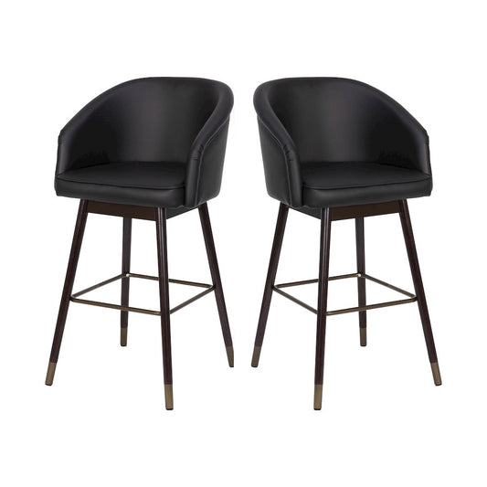 30" Mid-Back Barstoo, Black LeatherSoft/Bronze Accents-Set of 2