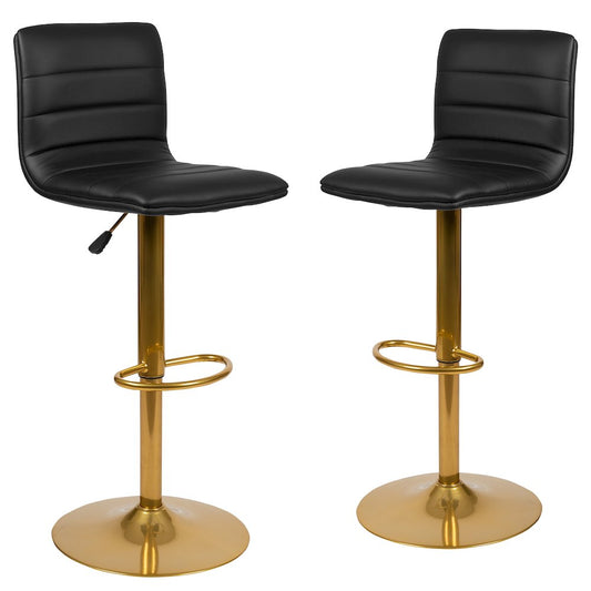 Black Vinyl Adjustable Bar Stool, Counter Height Swivel Stool, Set of 2