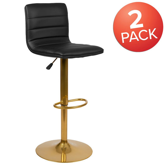 Black Vinyl Adjustable Bar Stool, Counter Height Swivel Stool, Set of 2