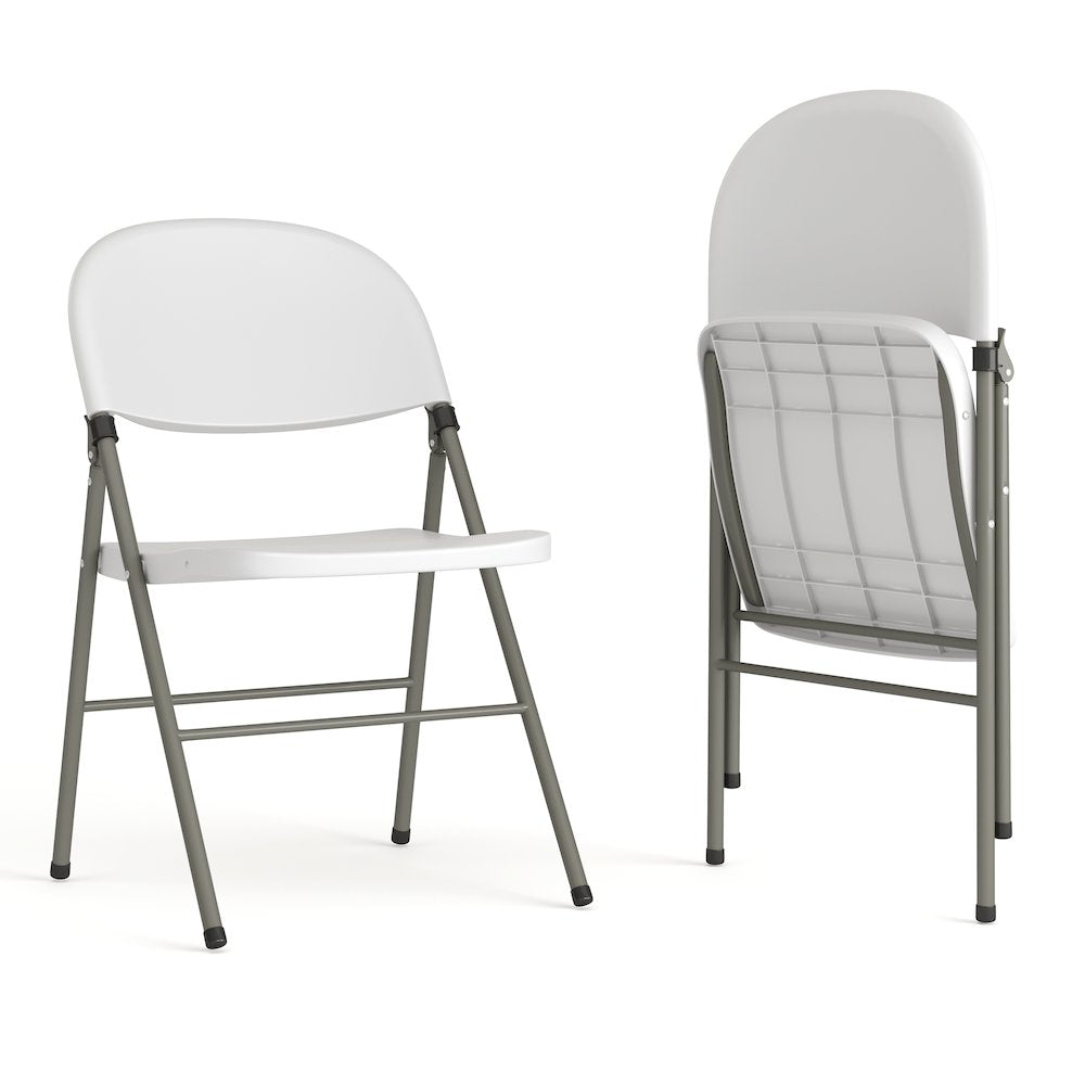 HERCULES Series White Plastic Folding Chairs | Set of 2 Lightweight Folding Chairs with Gray Frame