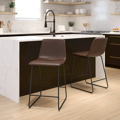 24 Inch LeatherSoft Counter Height Barstools in Dark Brown, Set of 2