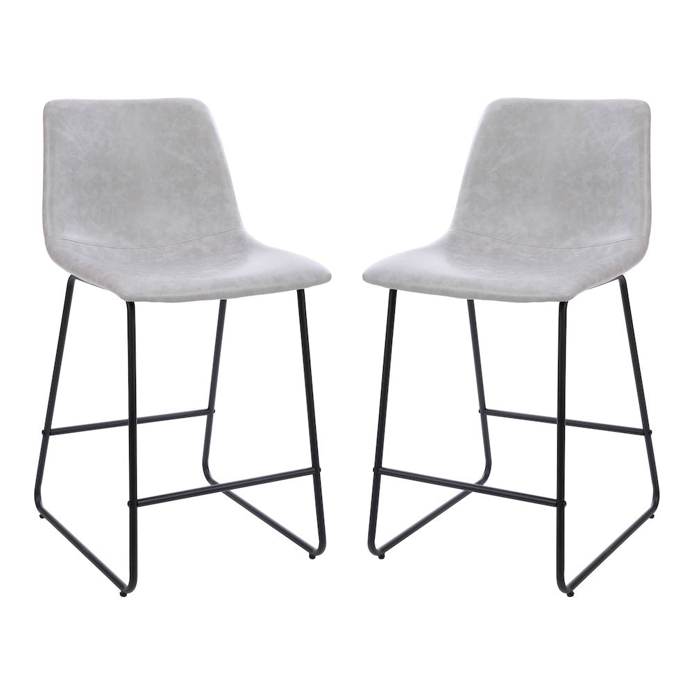 24 inch LeatherSoft Counter Height Barstools in Light Gray, Set of 2