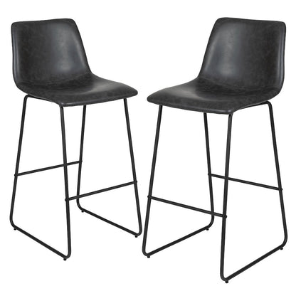 30 Inch LeatherSoft Bar Height Barstools in Dark Gray, Set of 2