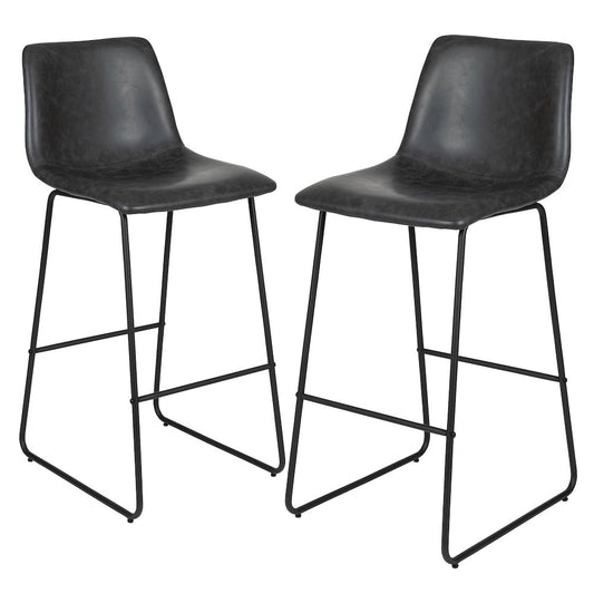30 Inch LeatherSoft Bar Height Barstools in Dark Gray, Set of 2