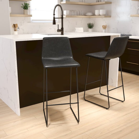 30 Inch LeatherSoft Bar Height Barstools in Dark Gray, Set of 2