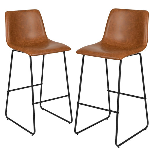 30 Inch LeatherSoft Bar Height Barstools in Light Brown, Set of 2