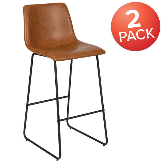 30 Inch LeatherSoft Bar Height Barstools in Light Brown, Set of 2