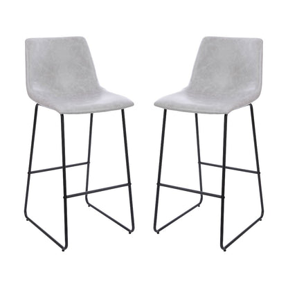 30 inch LeatherSoft Bar Height Barstools in Light Gray, Set of 2