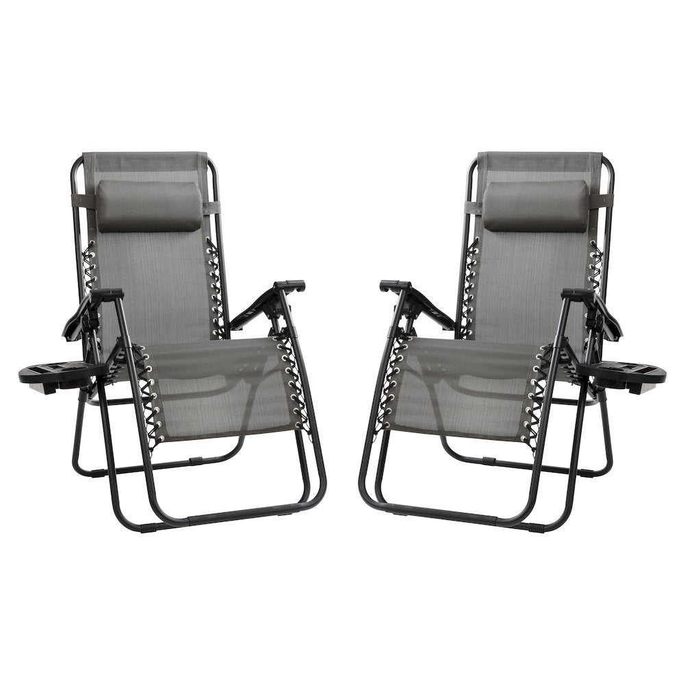 Adjustable Folding Mesh Zero Gravity Reclining Lounge Chair in Gray, Set of 2