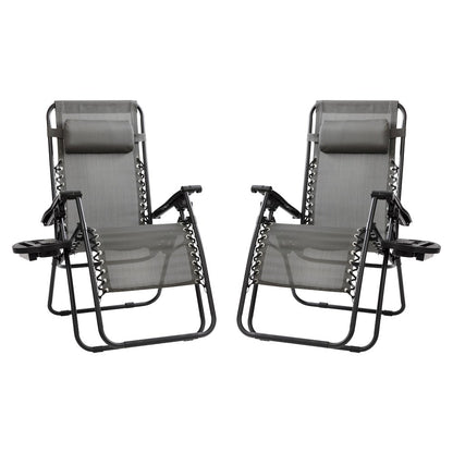 Adjustable Folding Mesh Zero Gravity Reclining Lounge Chair in Gray, Set of 2