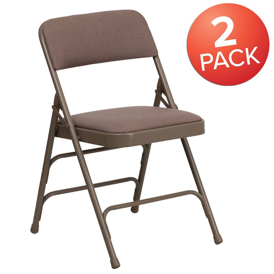 2 Pack HERCULES Series Curved Triple Braced & Double Hinged Beige Fabric Metal Folding Chair