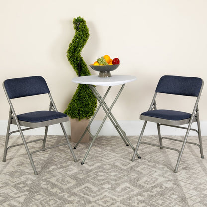 2 Pack HERCULES Series Curved Triple Braced & Double Hinged Navy Fabric Metal Folding Chair