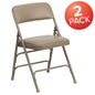 2 Pack HERCULES Series Curved Triple Braced & Double Hinged Beige Vinyl Metal Folding Chair