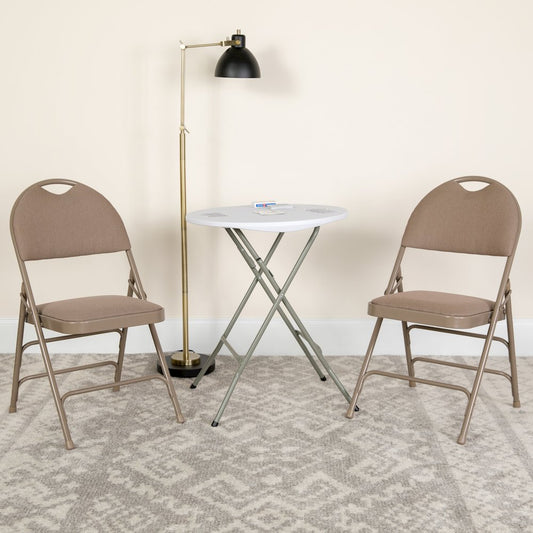 2 Pack HERCULES Series Ultra-Premium Triple Braced Beige Fabric Metal Folding Chair with Easy-Carry Handle