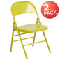 2 Pack HERCULES COLORBURST Series Twisted Citron Triple Braced & Double Hinged Metal Folding Chair