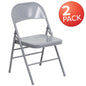2 Pack HERCULES Series Triple Braced & Double Hinged Gray Metal Folding Chair