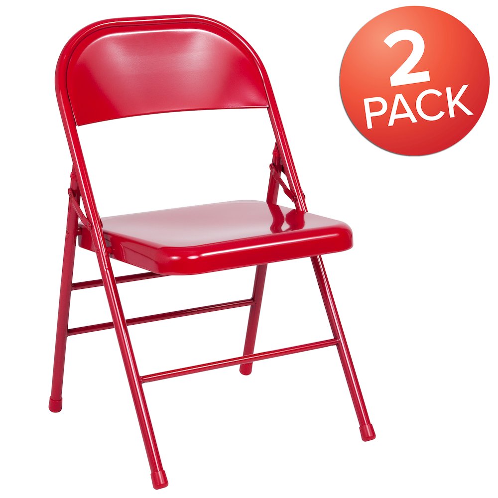 2 Pack HERCULES Series Triple Braced & Double Hinged Red Metal Folding Chair
