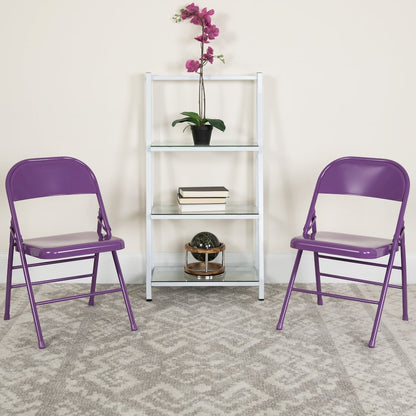 2 Pack HERCULES COLORBURST Series Impulsive Purple Triple Braced & Double Hinged Metal Folding Chair