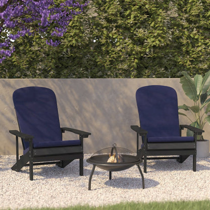 Set of 2 Adirondack Chairs in Slate Gray with Blue Cushions, Porch, and Patio