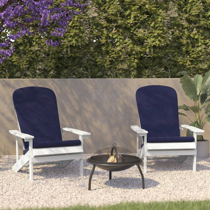 Set of 2 Adirondack Chairs in White with Blue Cushions, Porch, and Patio