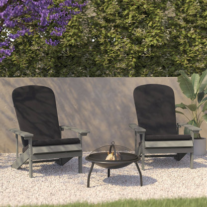 Set of 2 Adirondack Chairs in Gray with Gray Cushions for Deck, Porch, and Patio