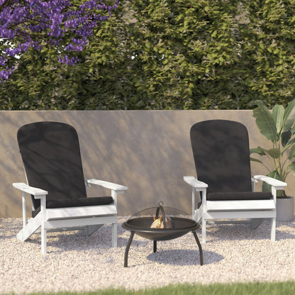 Set of 2 Adirondack Chairs in White with Gray Cushions, Porch, and Patio