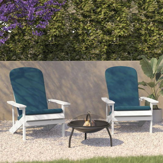 Set of 2 Adirondack Chairs in White with Teal Cushions, Porch, and Patio