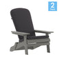 Set of 2Folding Adirondack Chairs in Gray with Gray Cushions, Porch, and Patio