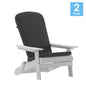 Set of 2Folding Adirondack Chairs in White with Gray Cushions, Porch, and Patio
