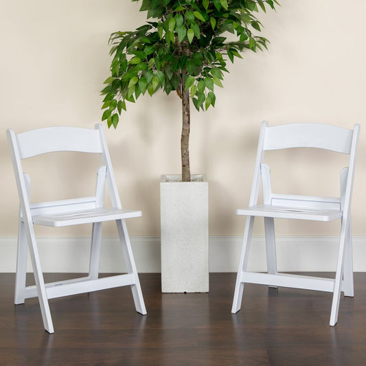 2 Pack HERCULES Series 1000 lb. Capacity White Resin Folding Chair with Slatted Seat