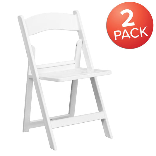 2 Pack HERCULES Series 1000 lb. Capacity White Resin Folding Chair with Slatted Seat