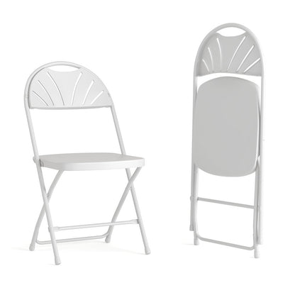 2 Pack 650 lb. Capacity White Plastic Fan Back Folding Chair