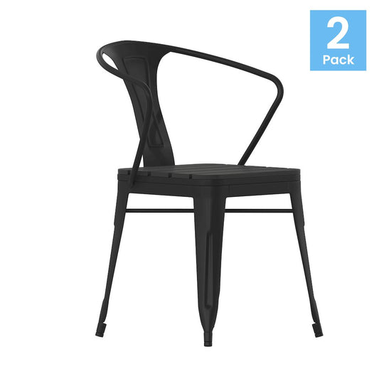Indoor/Outdoor Black Stacking Arm Chair, Set of 2