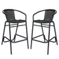 Set of 2 Rattan Restaurant Barstool with Black Aluminum Frame, Black