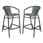 Set of 2 PE Rattan Restaurant Barstool with Black Aluminum Frame , Gray